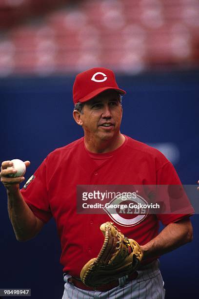 Manager Davey Johnson of the Cincinnati Reds looks on from the field before a Major League Baseball game against the Pittsburgh Pirates at Three...