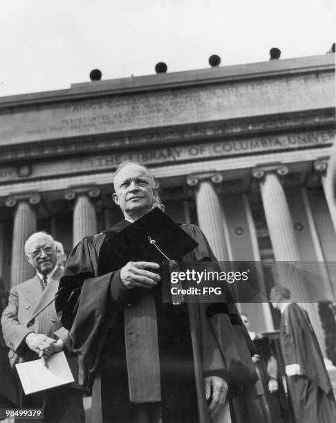 Former United States Army Chief of Staff Dwight D. Eisenhower at Columbia University's 194th commencement, June 1948. Eisenhower became President of...