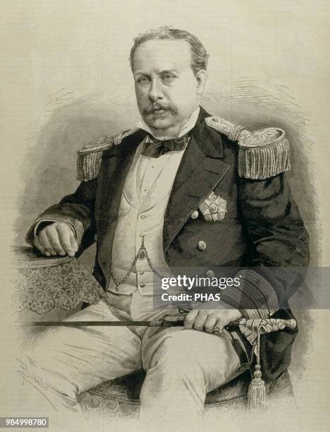 Luis I . King of Portugal and the Algarves from 1861 to 1889. Portrait. Engraving. "La Ilustracion Espanola y Americana", 1881.