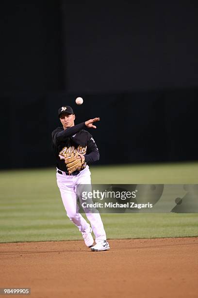 Mark Ellis of the Oakland Athletics fielding during the game against the Seattle Mariners at the Oakland Coliseum in Oakland, California on April 7,...