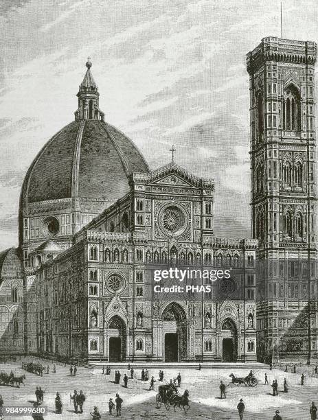 Italy. Florence. Cathedral of Saint Mary of the Flower . Facade. Engraving by Sehers. "La Ilustracion", 1887.