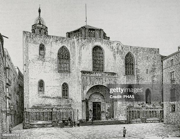 Spain, Catalonia, Barcelona. Cathedral. Ancient facade before its completion. Engraving by Urgelles. "La Ilustracion", 1890.