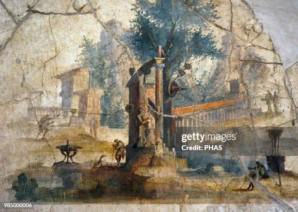 Roman fresco depicting a mythological landscape. Cubiculum of the Village of Agrippa Postumus. 20 BC-10 AD. Third Pompeian Style. Boscotrecase, near...