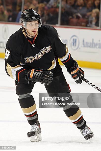 Bobby Ryan of the Anaheim Ducks skates on the ice against the Edmonton Oilers during the game on April 11, 2010 at Honda Center in Anaheim,...