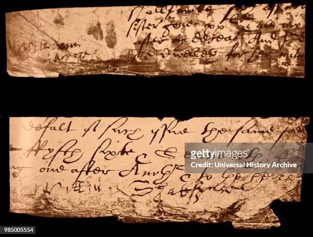 Photograph of a 'Will' dated 1616, bearing Shakespeare's signature. William Shakespeare ; English poet, playwright.