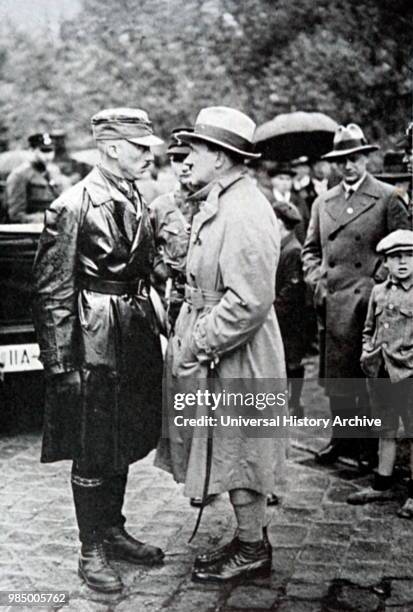 Photograph of Franz Pfeffer von Salomon the First Commander of the SA, with Adolf Hitler ; Austrian-born German politician who was the leader of the...