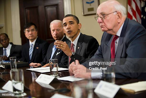 President Barack Obama speaks during a meeting of the Economic Recovery Advisory Board as Vice President Joe Biden , Secretary of Commerce Gary Locke...