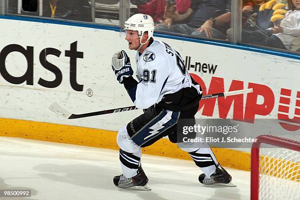 Steven Stamkos of of the Tampa Bay Lightning tied Sidney Crosby for the NHL league lead in goals at 51 to share the Richard Trophy in the game...