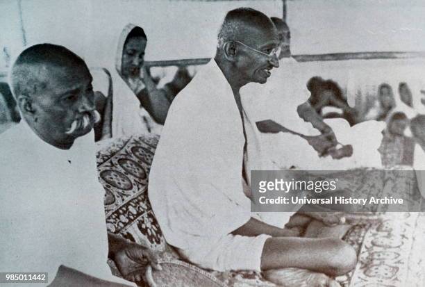 Mohandas Gandhi was the preeminent leader of the Indian independence movement in British-ruled India. Seen here at a Congress Party meeting 1929.