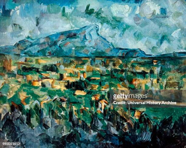 Painting titled 'Mont Sainte-Victoire' by Paul Cezanne a French Post-Impressionist painter. Dated 20th Century.