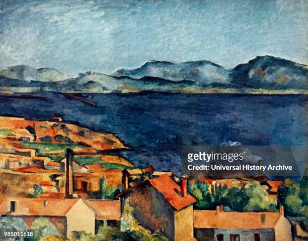 Painting titled 'The Bay of Marseilles, Seen from L'Estaque' by Paul Cezanne a French Post-Impressionist painter. Dated 19th Century.