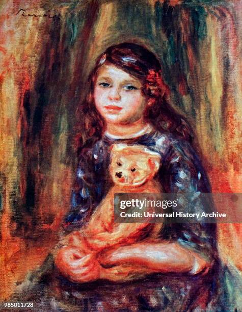 Painting titled 'Child with a Teddy' by Pierre-Auguste Renoir a French artist of the Impressionist style. Dated 20th Century.