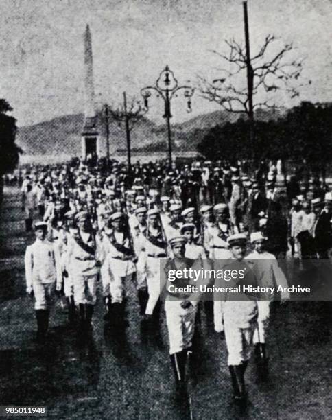 Photograph of Brazilian Naval Reserves on Parade in France during the First World War. Dated 20th Century.