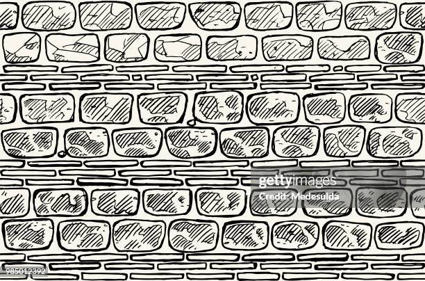 stone wall sketch - stone wall texture stock illustrations