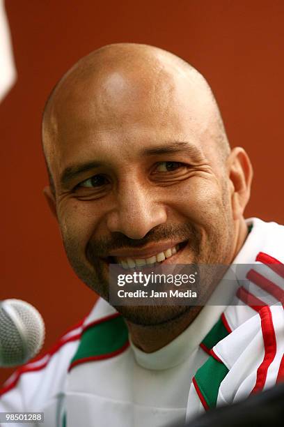 Oscar Perez of Mexico National soccer team speaks during a press conference after a training session as part of the preparation for 2010 Fifa World...