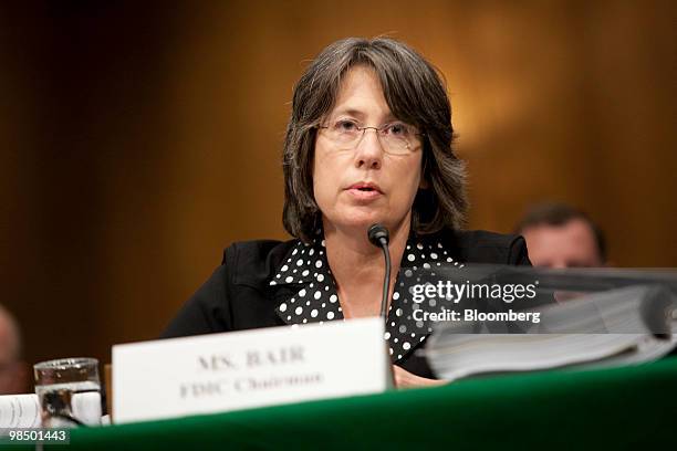 Sheila Bair, chairwoman of the Federal Deposit Insurance Corporation , speaks during a Permanent Investigations Subcommittee hearing on Wall Street...