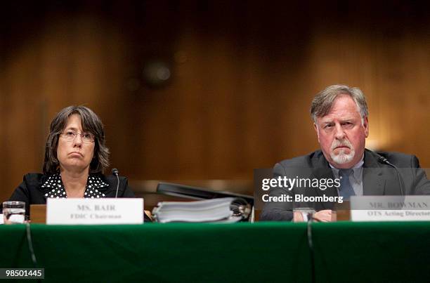 Sheila Bair, chairwoman of the Federal Deposit Insurance Corporation , left, and John Bowman, acting director of the Office of Thrift Supervision ,...