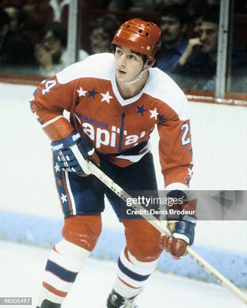 Robert Picard of the Washington Capitals skates against the Montreal Canadiens in the 1970's at the Montreal Forum in Montreal, Quebec, Canada.