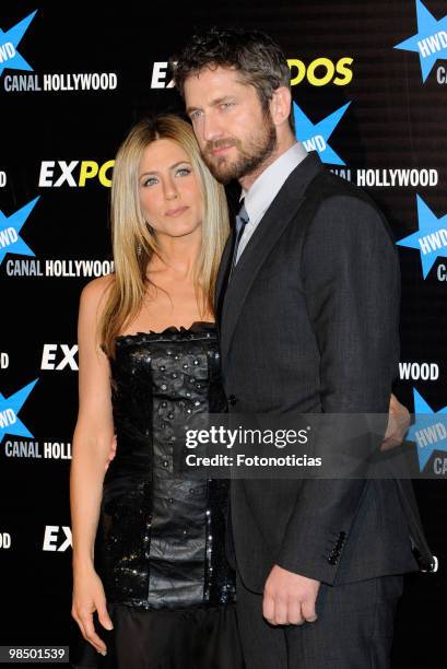 Actress Jennifer Aniston and actor Gerard Butler attend the premiere of "The Bounty Hunter" at Callao Cinema on March 30, 2010 in Madrid, Spain.