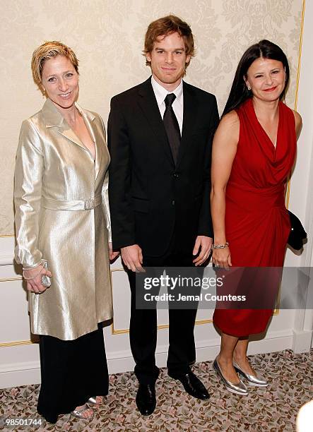 Actors Edie Falco, Michael C. Hall and Tracy Ullman pose for a photo at the Museum of the Moving Image Honors Event honoring Matthew C Blank and...