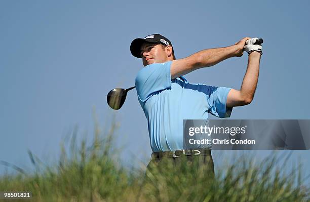 Doug LaBelle II plays a shot during the second round of the Fresh Express Classic at TPC Stonebrae on April 16, 2010 in Hayward, California.