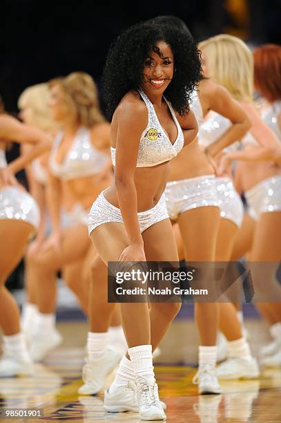 The Los Angeles Lakers dance team performs during the game against the Houston Rockets at Staples Center on November 15, 2009 in Los Angeles,...