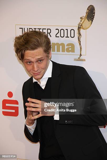 Actor Matthias Schweighoefer arrives to the Jupiter Award ceremony at the 'Puro Sky Lounge' on April 16, 2010 in Berlin, Germany.