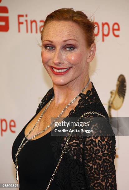 Actress Andrea Sawatzki arrives to the Jupiter Award ceremony at the 'Puro Sky Lounge' on April 16, 2010 in Berlin, Germany.