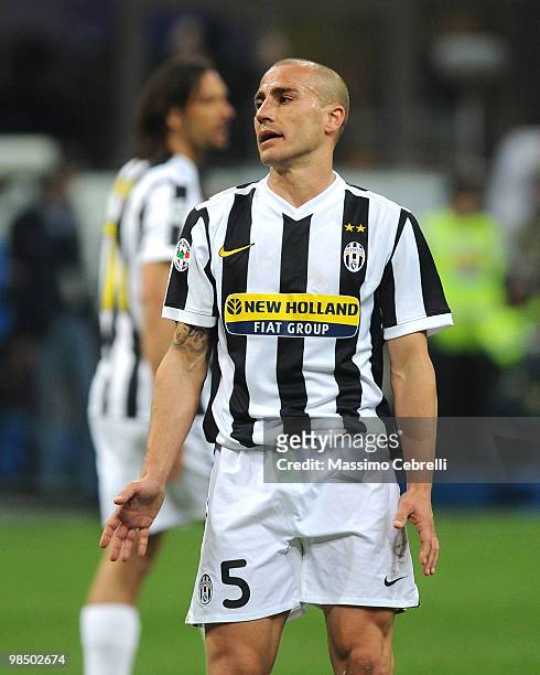Fabio Cannavaro of Juventus FC looks dejected during the Serie A match between FC Internazionale Milano and Juventus FC at Stadio Giuseppe Meazza on...