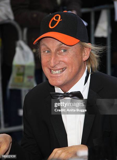 Comedian Otto Waalkes arrives to the Jupiter Award ceremony at the 'Puro Sky Lounge' on April 16, 2010 in Berlin, Germany.