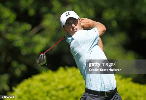 Charles Howell III hits his tee shot on the 12th hole during the second round of the Verizon Heritage at the Harbour Town Golf Links on April 16,...