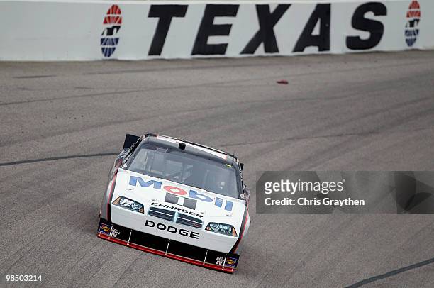 Sam Hornish Jr., driver of the Mobil 1 Dodge, drives on track during practice for the NASCAR Sprint Cup Series Samsung Mobile 500 at Texas Motor...
