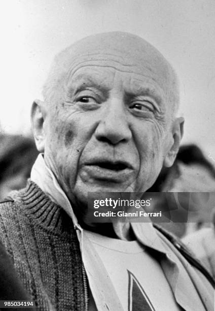 Portrait of Spanish painter Pablo Picasso Mougins, in the Provence-Alpes-Cote d'Azur region, France. .