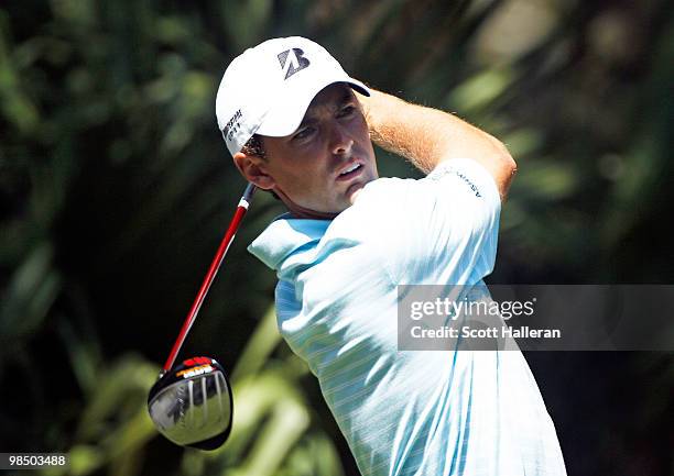 Charles Howell III hits his tee shot on the 11th hole during the second round of the Verizon Heritage at the Harbour Town Golf Links on April 16,...