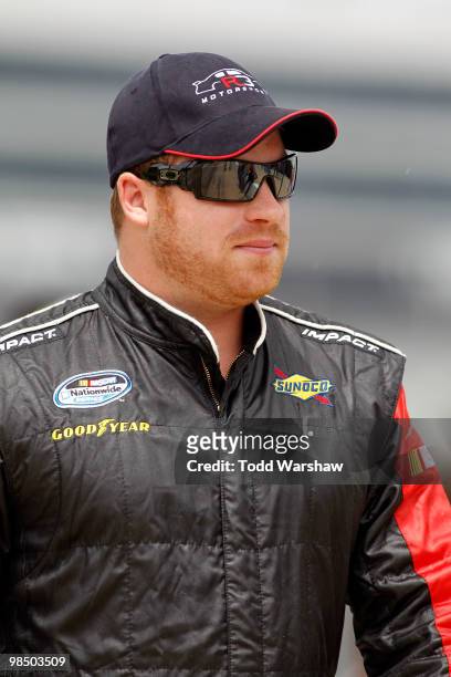 Robert Richardson Jr., driver of the R3 Motorsports Chevrolet, stands on the grid during qualifying for the NASCAR Nationwide Series O'Reilly Auto...