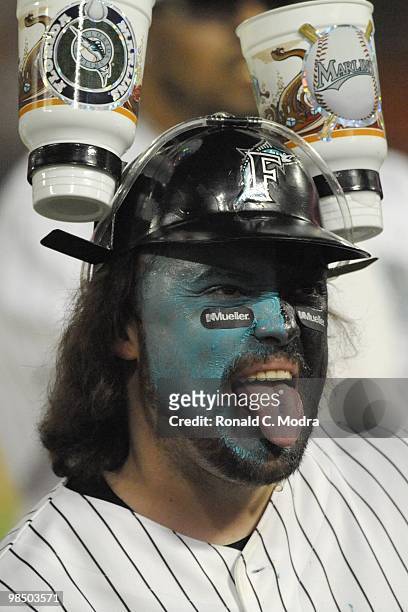 Florida Marlins fan during a MLB game against the Los Angeles Dodgers at Sun Life Stadium on April 10, 2010 in Miami, Florida. (Photo by Ronald C....