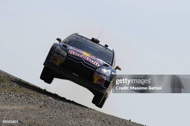 Kimi Raikkonen of Finland and Kaj Lindstrom of Finland compete in their Citroen C4 Junior Team during Leg 1 of the WRC Rally of Turkey on April 16,...