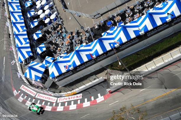 Tony Kanaan of Brazil drives the Team 7-Eleven Andretti Autosport Dallara Hona during practice for the Indy Car Series Toyota Grand Prix of Long...