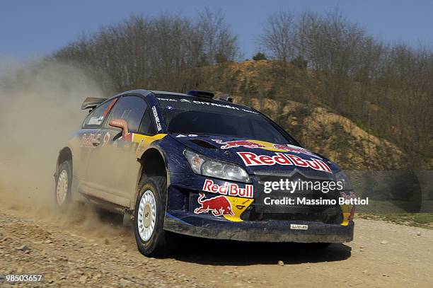 Kimi Raikkonen of Finland and Kaj Lindstrom of Finland compete in their Citroen C4 Junior Team during Leg 1 of the WRC Rally of Turkey on April 16,...