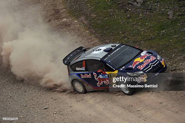 Kimi Raikkonen of Finland and Kaj Lindstrom of Finland compete in their Citroen C4 Junior Team during Leg 1 of the WRC Rally of Turkey on April 16,...