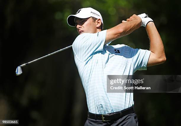 Charles Howell III hits his tee shot on the 13th hole during the second round of the Verizon Heritage at the Harbour Town Golf Links on April 16,...