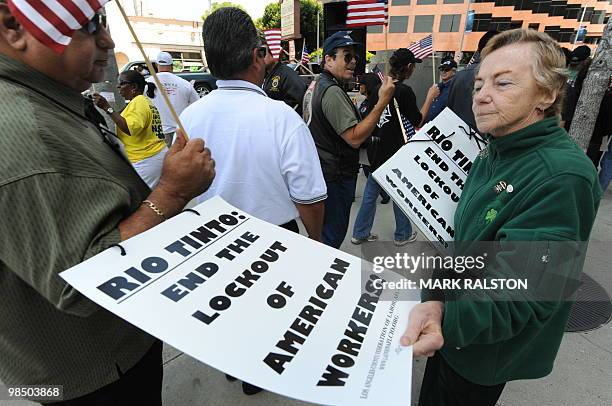 Union members protest outside the British Consulate to support the 560 workers from the Rio Tinto Borax mine in Boron, California who have been...