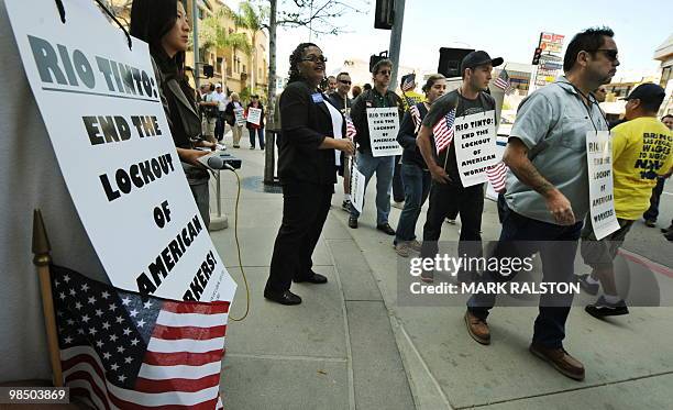 Union members protest outside the British Consulate to support the 560 workers from the Rio Tinto Borax mine in Boron, California who have been...