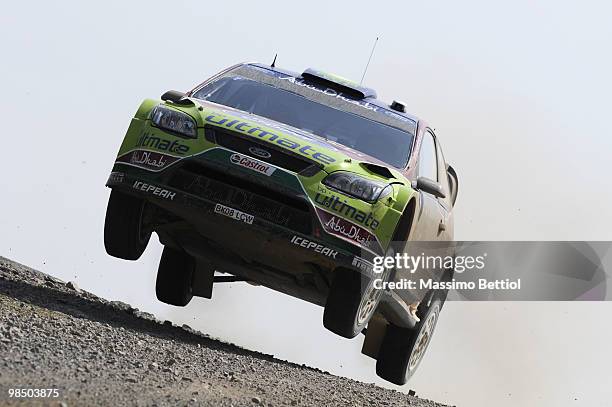Mikko Hirvonen of Finland and Jarmo Lehtinen of Finland compete in their BP Abu Dhabi Ford Focus during Leg 1 of the WRC Rally of Turkey on April 16,...
