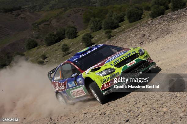Mikko Hirvonen of Finland and Jarmo Lehtinen of Finland compete in their BP Abu Dhabi Ford Focus during Leg 1 of the WRC Rally of Turkey on April 16,...