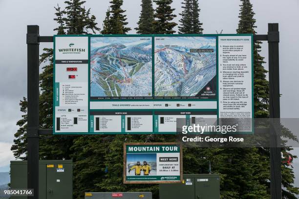 White out conditions of clouds and fog at the top of Whitefish Mountain Ski Resort, a popular mountain biking area during the summer, are viewed on...