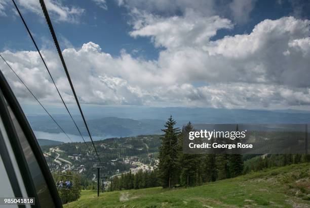 Whitefish Mountain Ski Resort, a popular mountain biking area during the summer, is viewed from the gondola on June 22 in Whitefish, Montana. Home to...