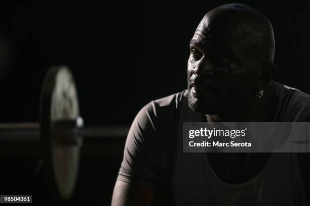 Former NFL linebacker and Hall of Famer Lawrence Taylor of the New York Giants poses during a photo shoot on April 12, 2010 in Ft. Lauderdale,...