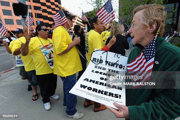 Union members protest outside the British Consulate to support the 560 workers from the Rio Tinto Borax mine in Boron, California who have been...