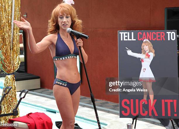 Comedian Kathy Griffin gets a pap smear on camera in order to promote women's health awareness at the Palomar Hotel on April 16, 2010 in Westwood,...